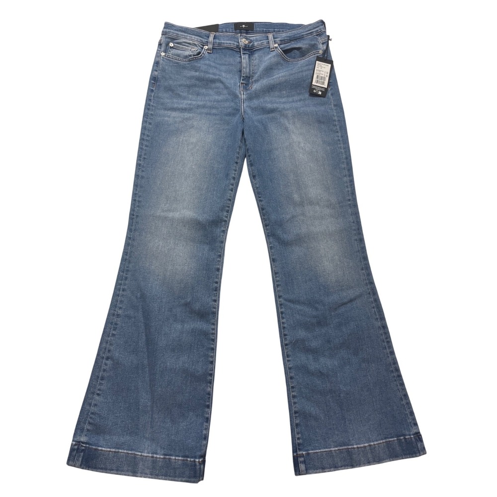 7 For All Mankind Dojo Tailorless Women 32 Hemdon Blue NWT Flare Wide Leg Jeans